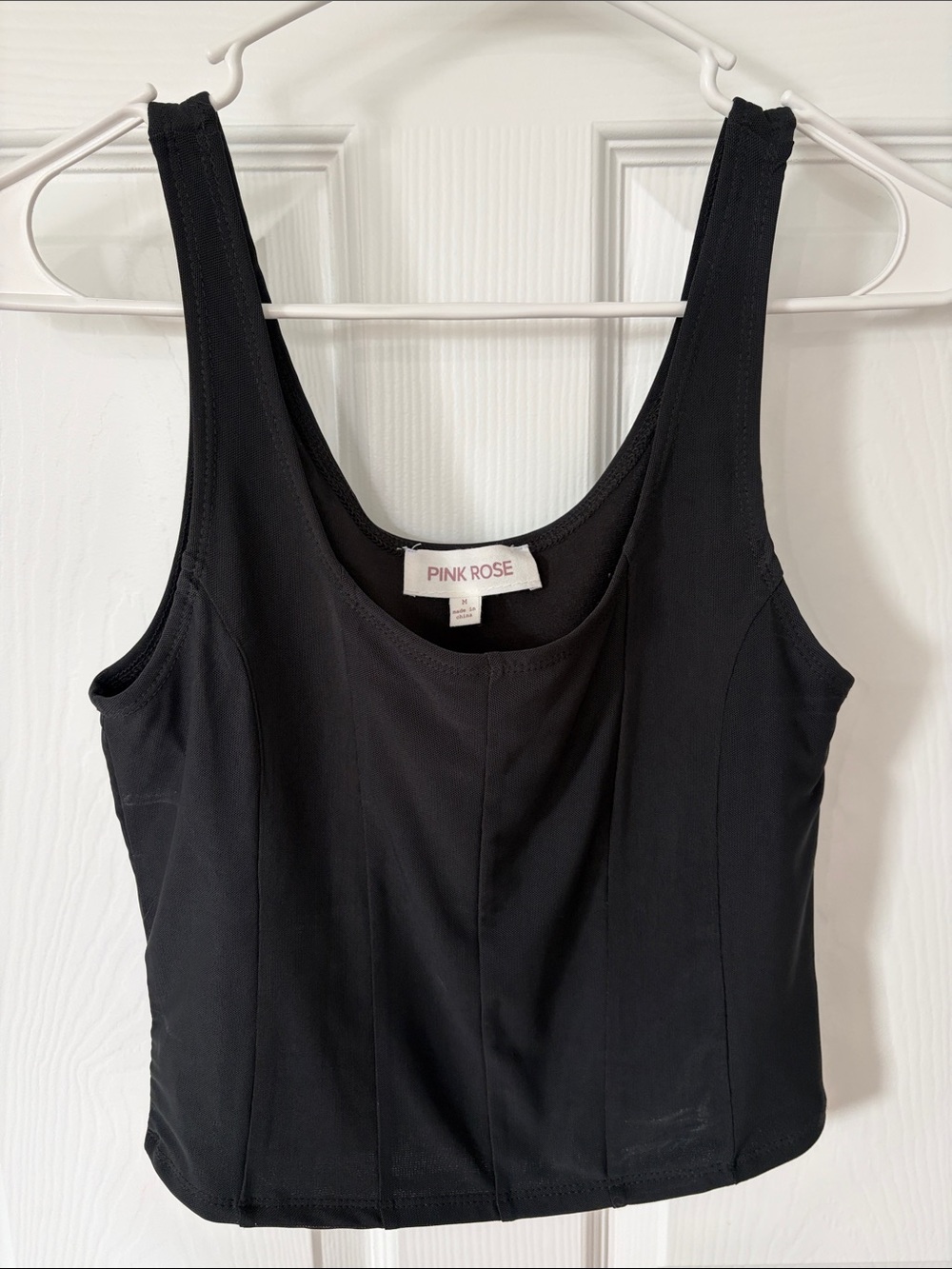 Pink Rose Black Fitted Scoop Neck Tank